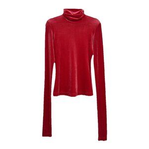 Madison Margiela MM6 Women’s Sz M Red Velvet Turtleneck Top Blouse Holiday